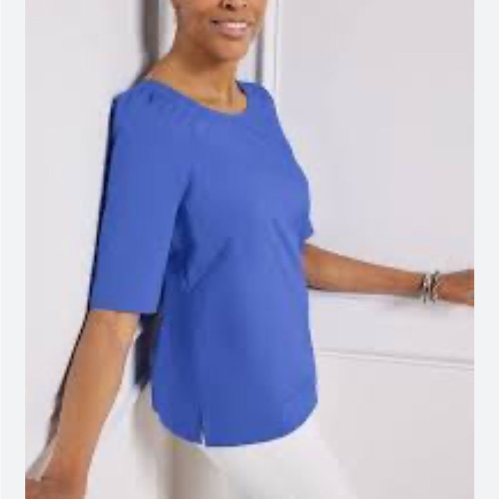 🛍️ Talbots Womens Blue Boxy 3/4 Sleeve Blouse Poplin Small Casual Grandmacore